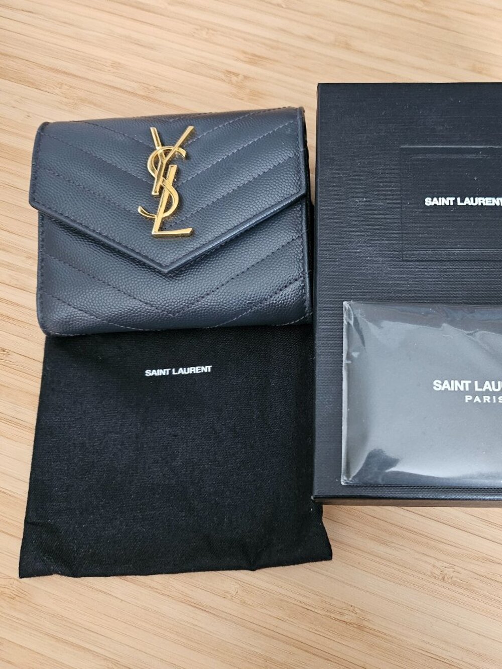 Saint Laurent Matelasse Compact Tri Fold Wallet